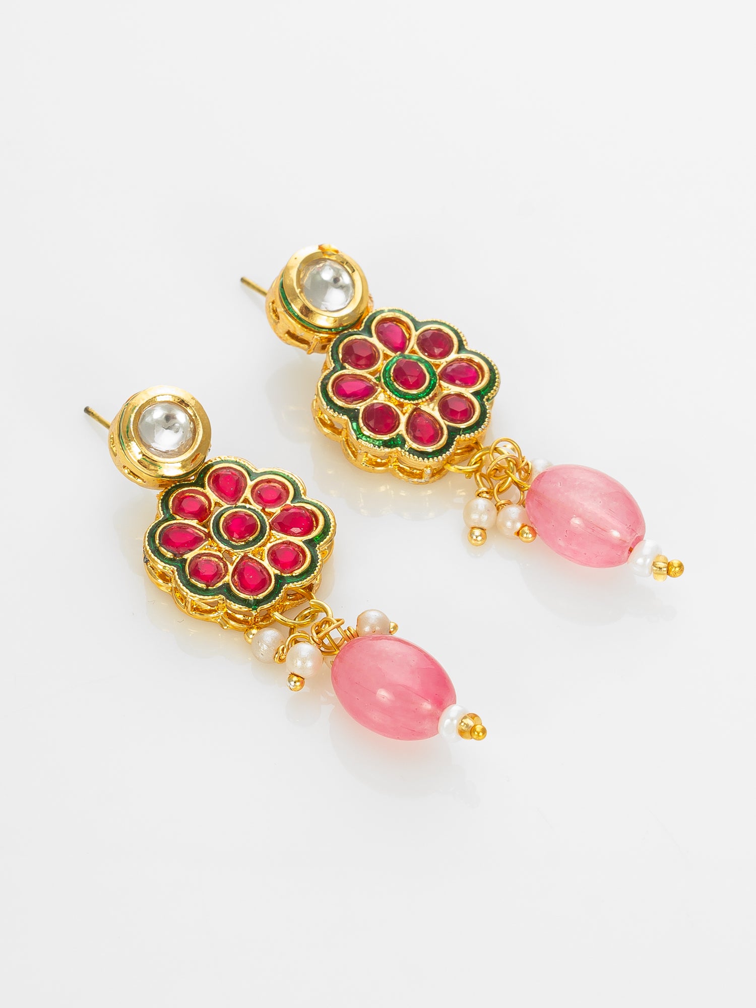 Aadita Gold Plated Kundan Floral Pink Beaded Necklace Set for Women