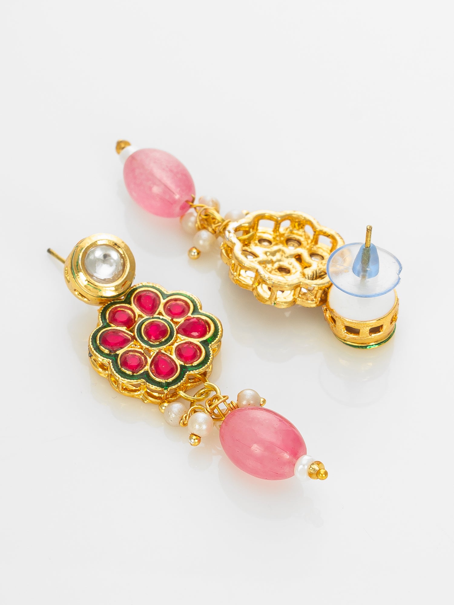 Aadita Gold Plated Kundan Floral Pink Beaded Necklace Set for Women