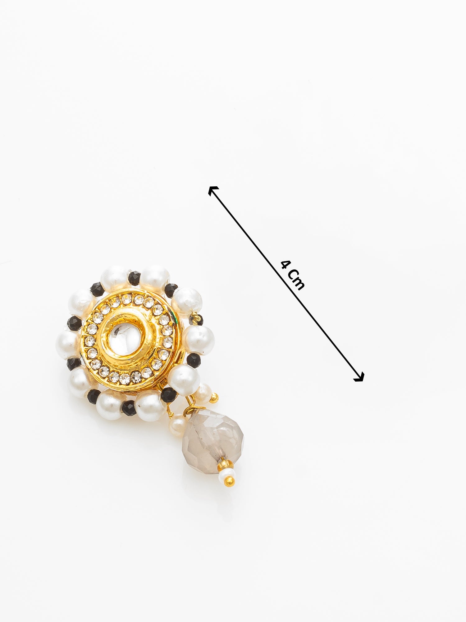 Aadita Traditional White Pearl Choker Necklace Set with Round Black Centerpiece & Earrings WNK4740