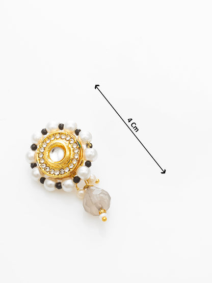 Aadita Traditional White Pearl Choker Necklace Set with Round Black Centerpiece & Earrings WNK4740