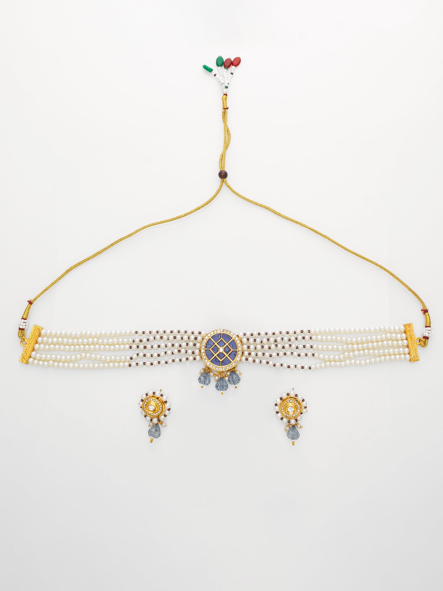 Aadita Gold Plated Blue Center Kundan Choker Necklace Set for Women