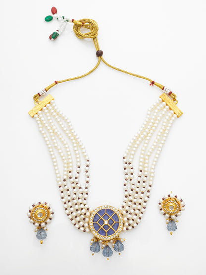 Aadita Gold Plated Blue Center Kundan Choker Necklace Set for Women