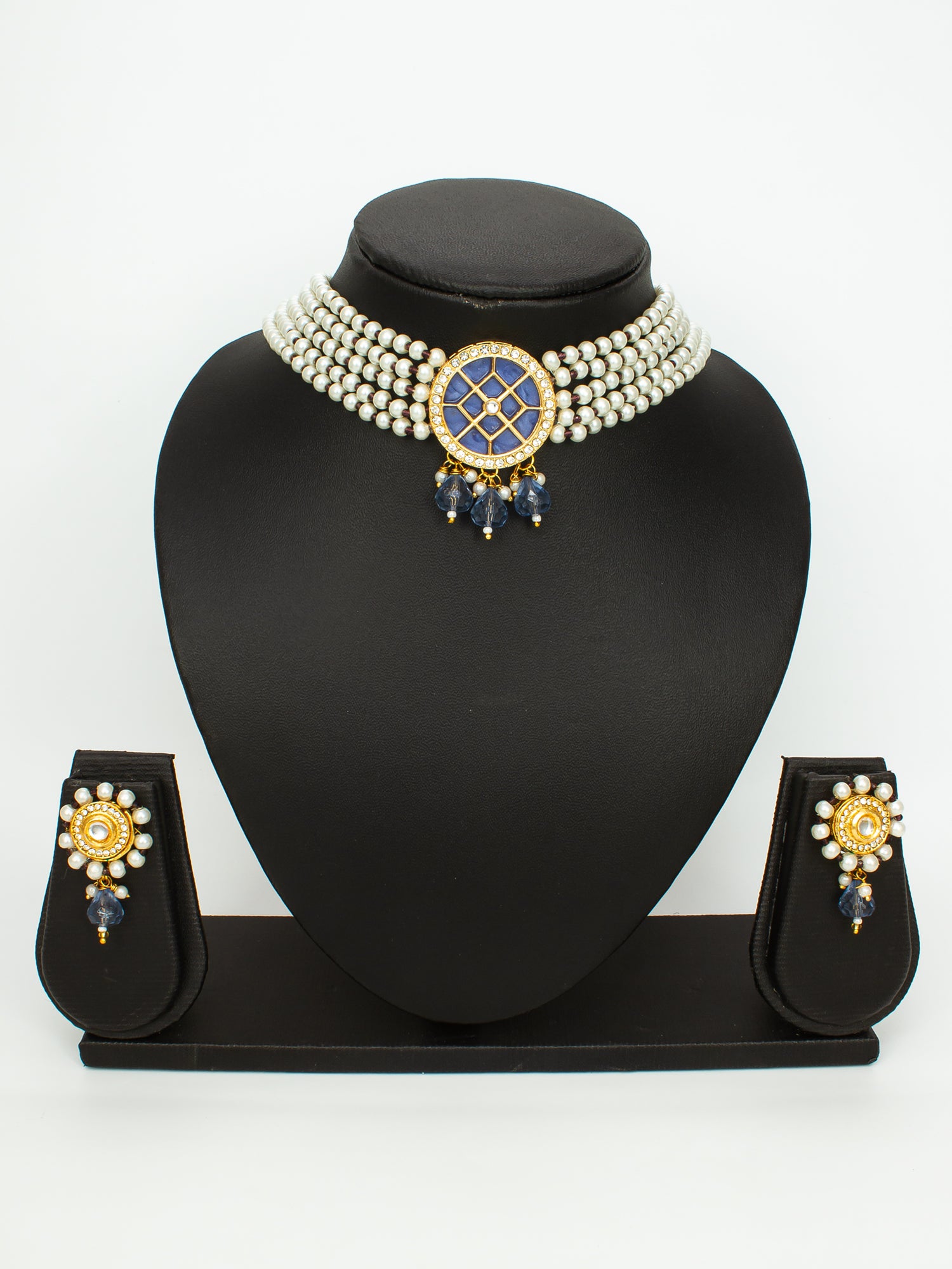 Aadita Gold Plated Blue Center Kundan Choker Necklace Set for Women