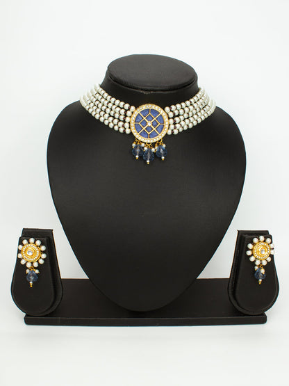 Aadita Gold Plated Blue Center Kundan Choker Necklace Set for Women WNK4741