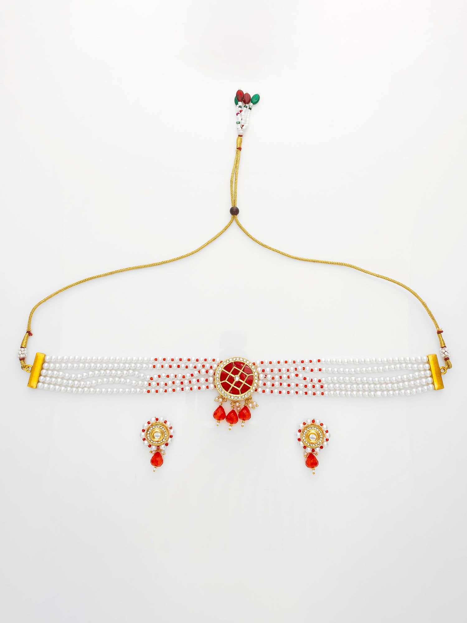 Aadita Red Beaded Kundan Choker Necklace Set with Earrings WNK4742