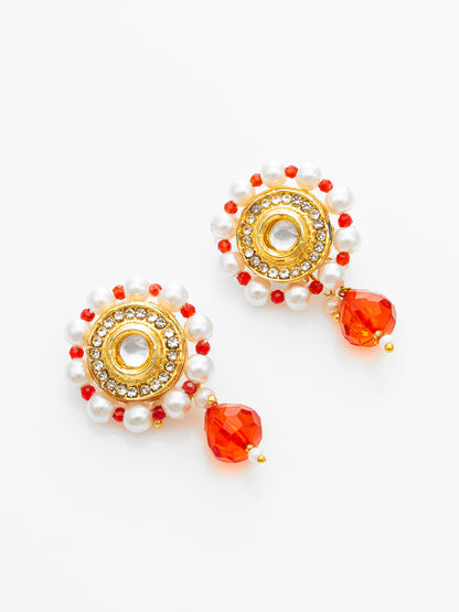 Aadita Red Beaded Kundan Choker Necklace Set with Earrings