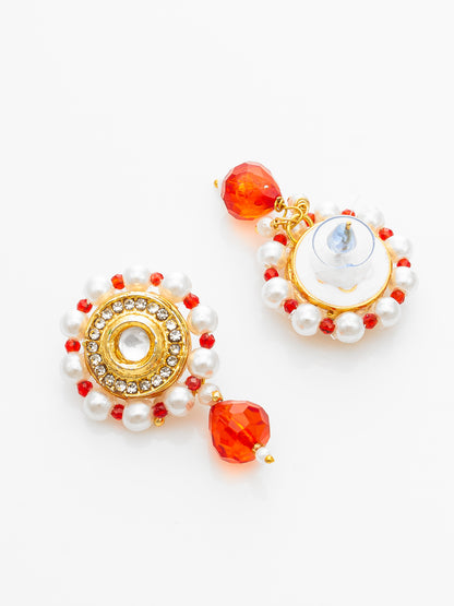 Aadita Red Beaded Kundan Choker Necklace Set with Earrings