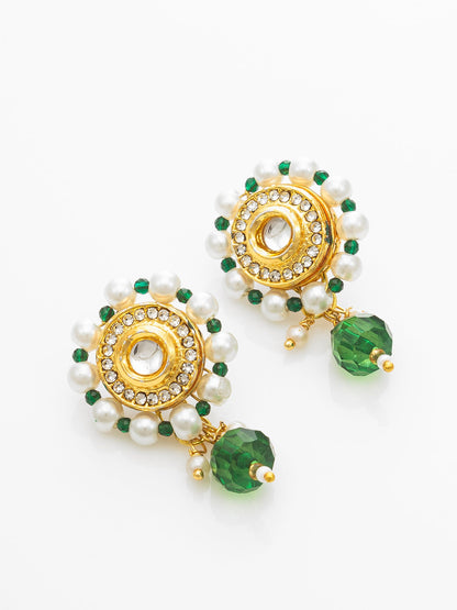 Aadita Gold-Plated Green & White Kundan Choker Necklace Set WNK4743