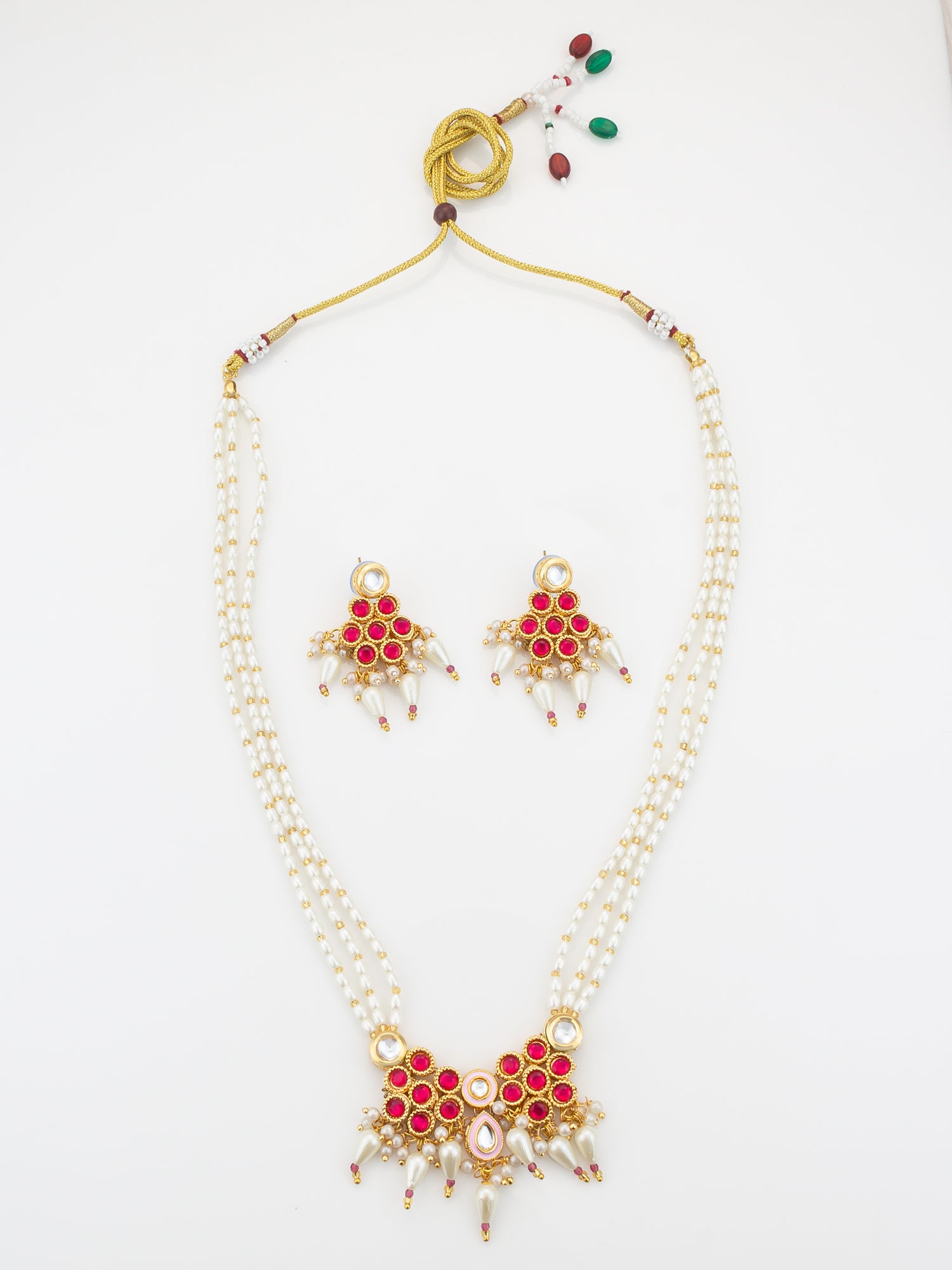 Aadita Gold Plated Kundan Beaded Necklace Set with Earrings for Women