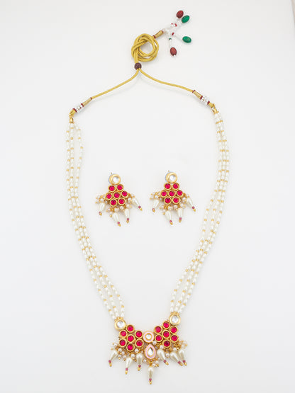Aadita Gold Plated Kundan Beaded Necklace Set with Earrings for Women