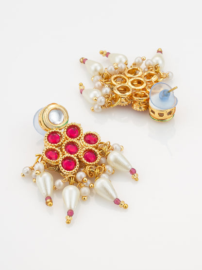 Aadita Gold Plated Kundan Beaded Necklace Set with Earrings for Women