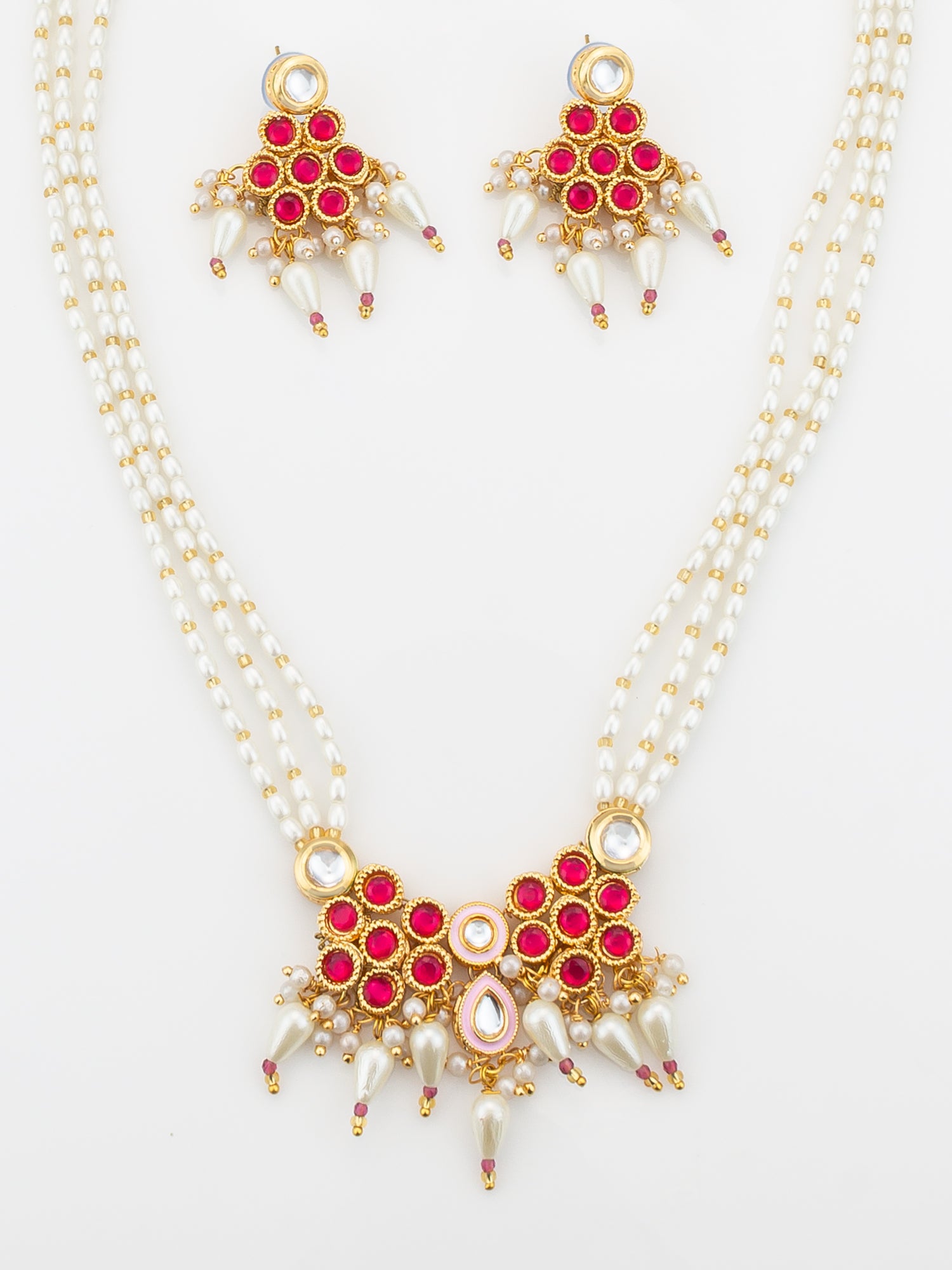 Aadita Gold Plated Kundan Beaded Necklace Set with Earrings for Women