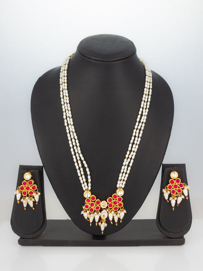Aadita Gold Plated Kundan Beaded Necklace Set with Earrings for Women