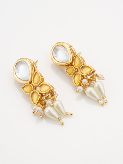 Aadita Gold Plated Kundan & Pearl Layered White Necklace Set with Earrings