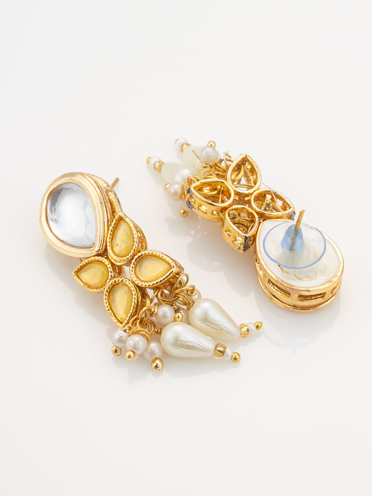 Aadita Gold Plated Kundan & Pearl Layered White Necklace Set with Earrings