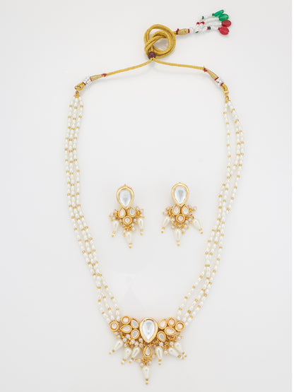 Aadita White Beaded Traditional Kundan Necklace Set
