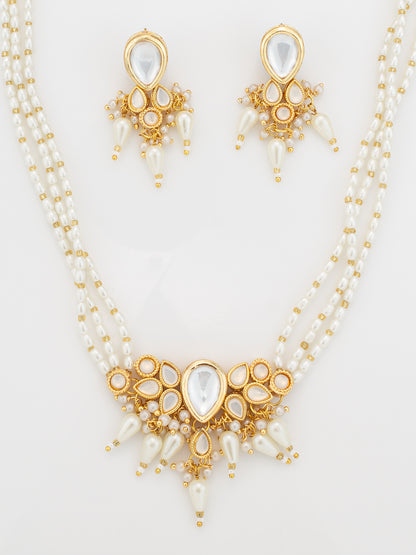 Aadita White Beaded Traditional Kundan Necklace Set