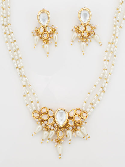 Aadita White Beaded Traditional Kundan Necklace Set WNK4748
