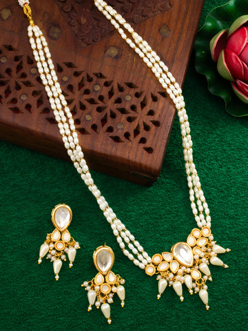 Aadita White Beaded Traditional Kundan Necklace Set