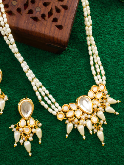 Aadita White Beaded Traditional Kundan Necklace Set