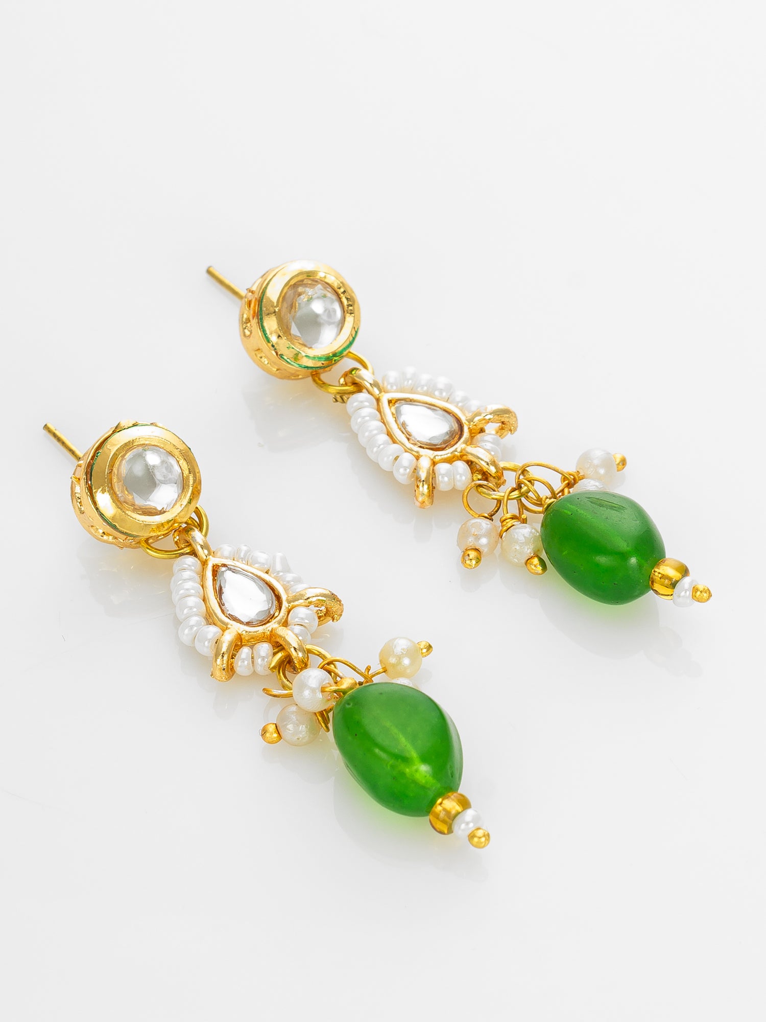 Aadita Gold Plated Green Beaded Kundan Necklace Set for Women