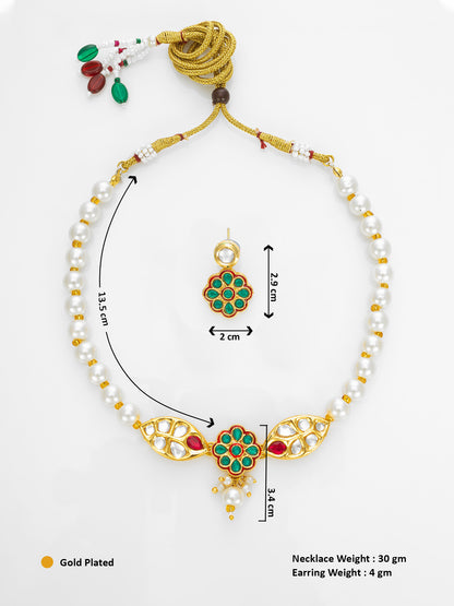 Aadita Gold Plated White Pearl Beaded Traditional Necklace Set