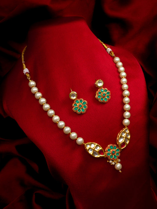 Aadita Gold Plated White Pearl Beaded Traditional Necklace Set