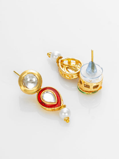 Aadita Gold Plated Red & White Pearl Beaded Kundan Necklace Set for Women WNK4758