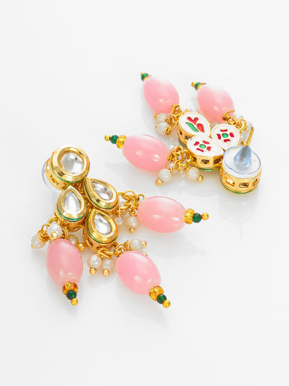 Aadita Gold Plated Kundan & Beads Designer Pink Necklace Set for Women