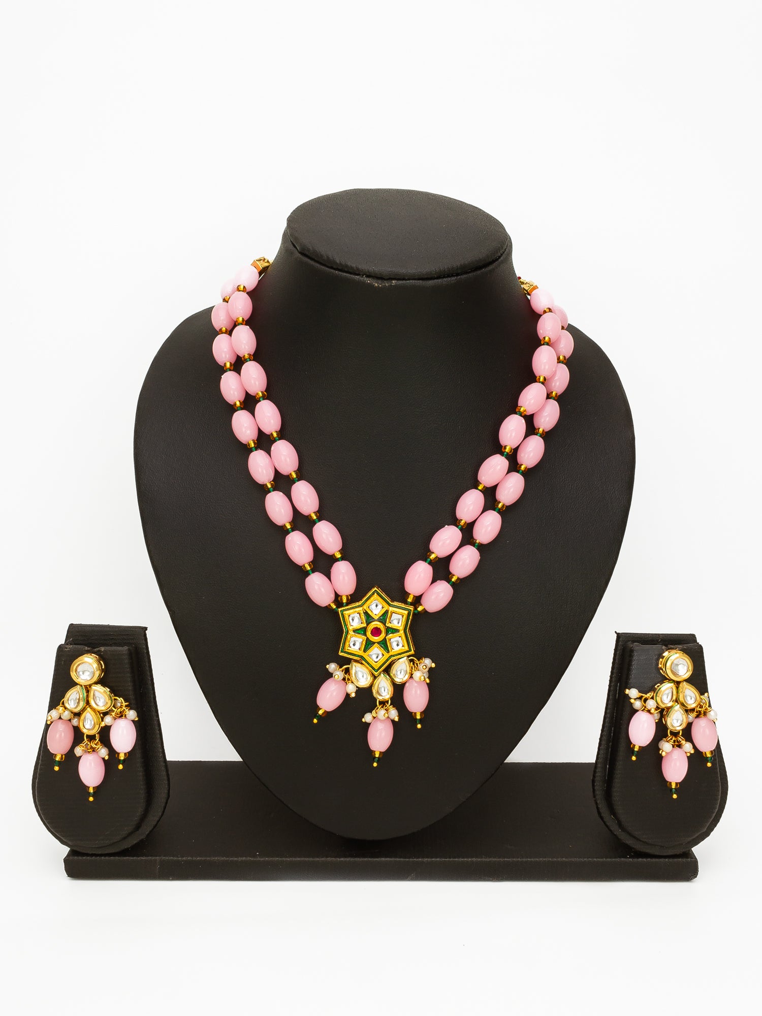 Aadita Gold Plated Kundan & Beads Designer Pink Necklace Set for Women