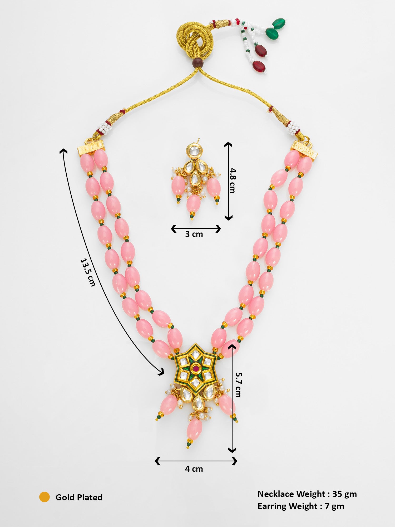Aadita Gold Plated Kundan & Beads Designer Pink Necklace Set for Women