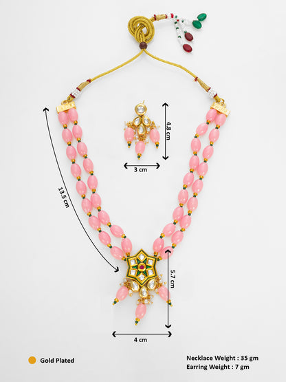 Aadita Gold Plated Kundan & Beads Designer Pink Necklace Set for Women