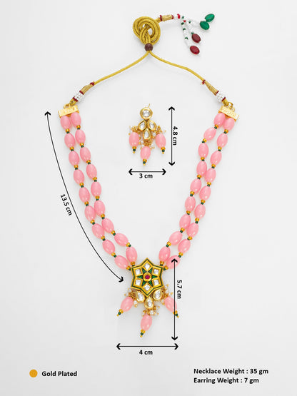 Aadita Gold Plated Kundan & Beads Designer Pink Necklace Set for Women WNK4760