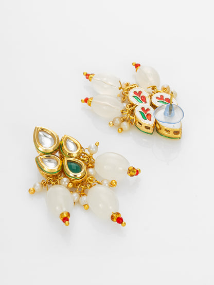 Aadita Gold Plated White Beads Kundan Necklace Set with Earrings