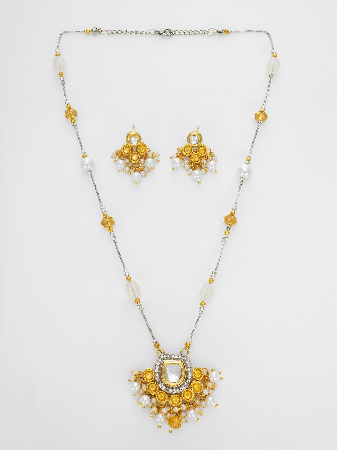Gold-Silver Plated Pearl Beaded Necklace Set