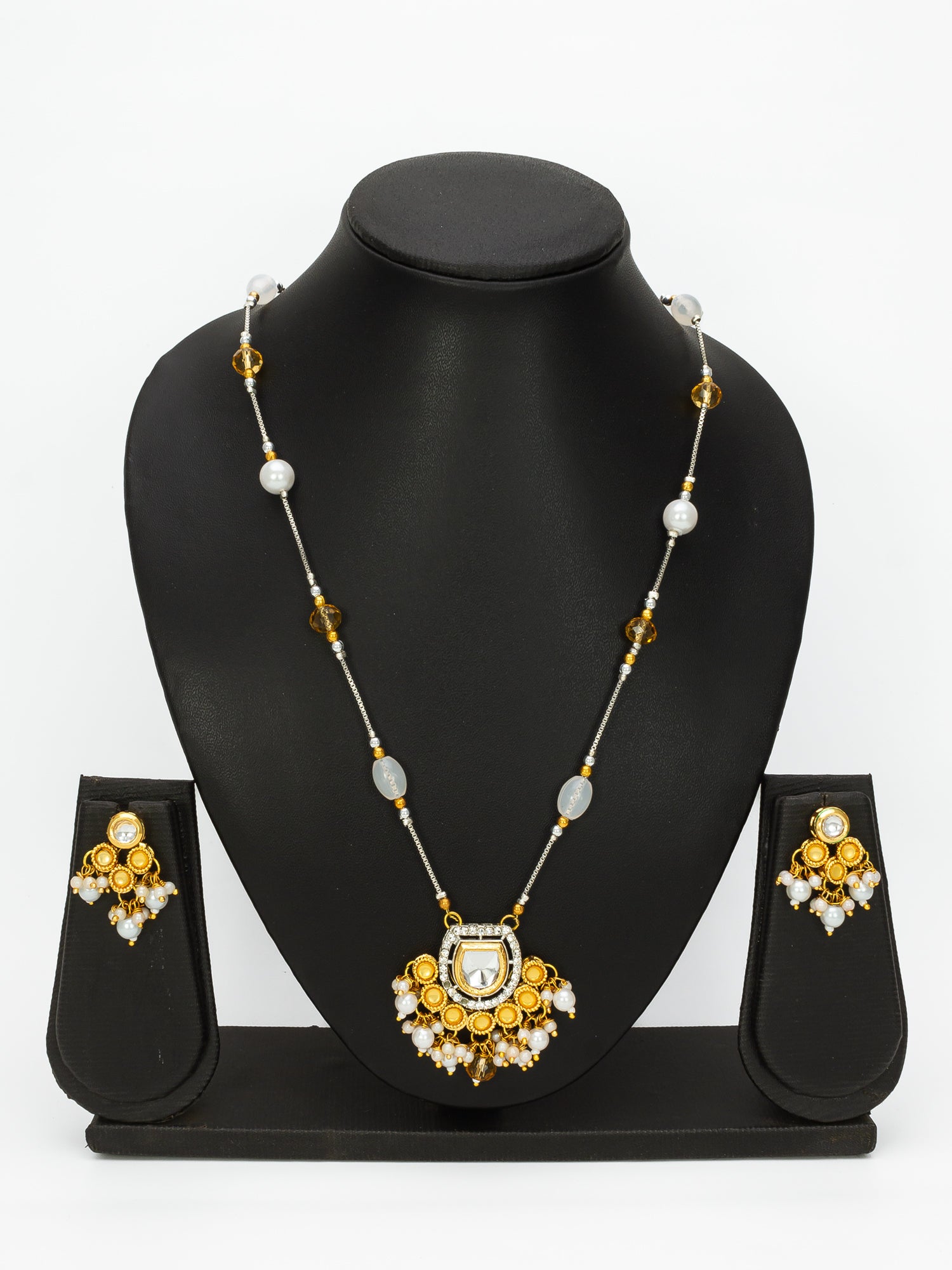 Aadita Gold-Silver Plated Pearl Beaded Designer Necklace Set