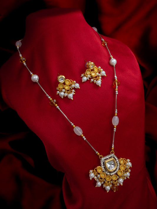 Aadita Gold-Silver Plated Pearl Beaded Designer Necklace Set