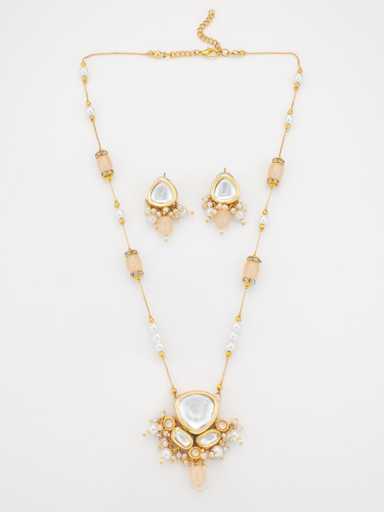 Aadita Festive Peach Kundan Necklace Set with Gold Detailing