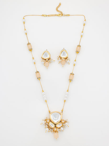 Aadita Festive Peach Kundan Necklace Set with Gold Detailing