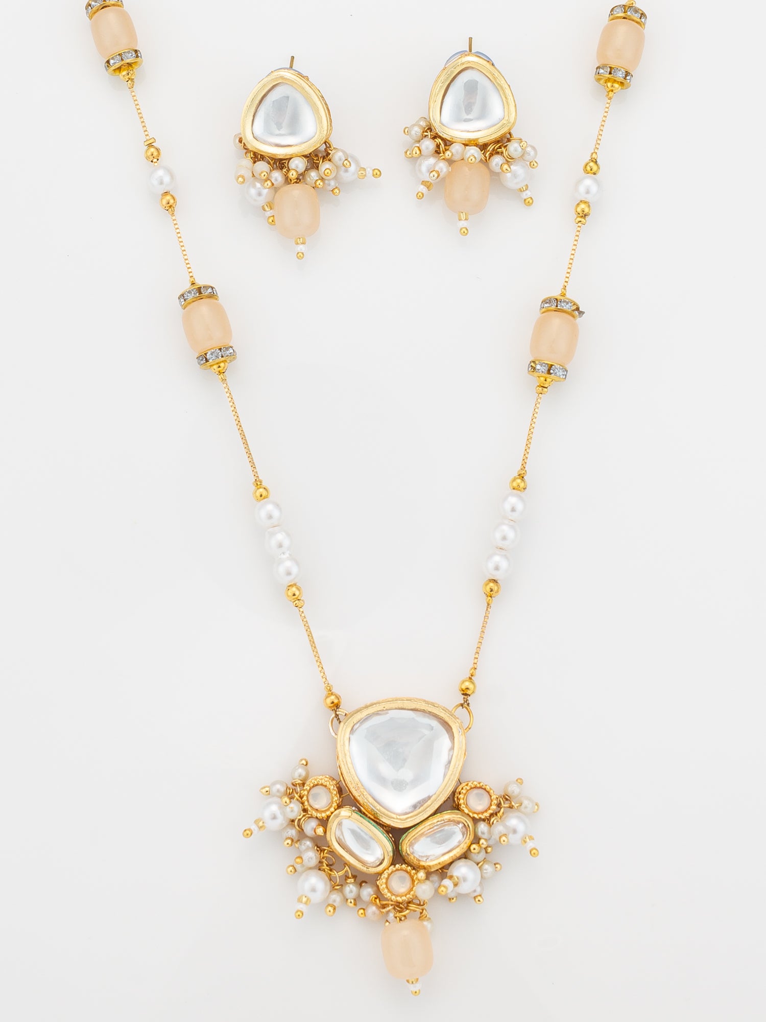 Aadita Festive Peach Kundan Necklace Set with Gold Detailing