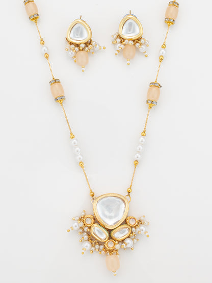 Aadita Festive Peach Kundan Necklace Set with Gold Detailing