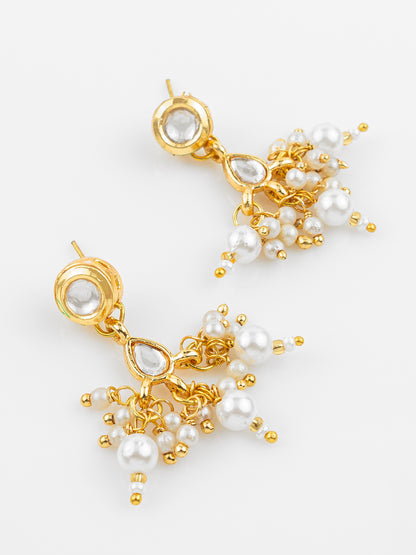 Aadita Gold Plated Pearl Kundan Necklace Set with White Marble Finish Stones
