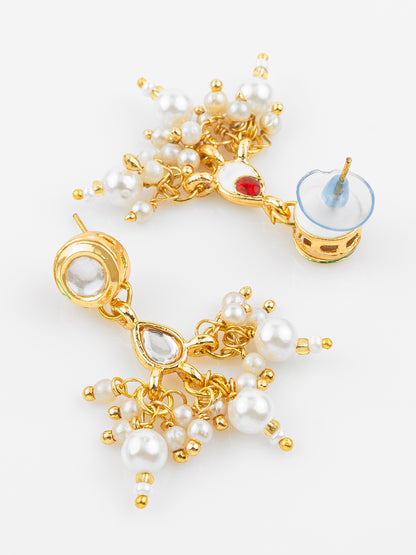 Aadita Gold Plated Pearl Kundan Necklace Set with White Marble Finish Stones