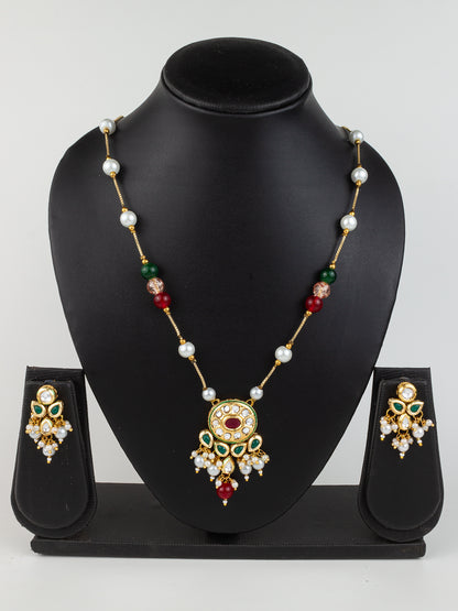 Aadita Gold Plated Multicolor Kundan & Pearl Beaded Traditional Necklace Set