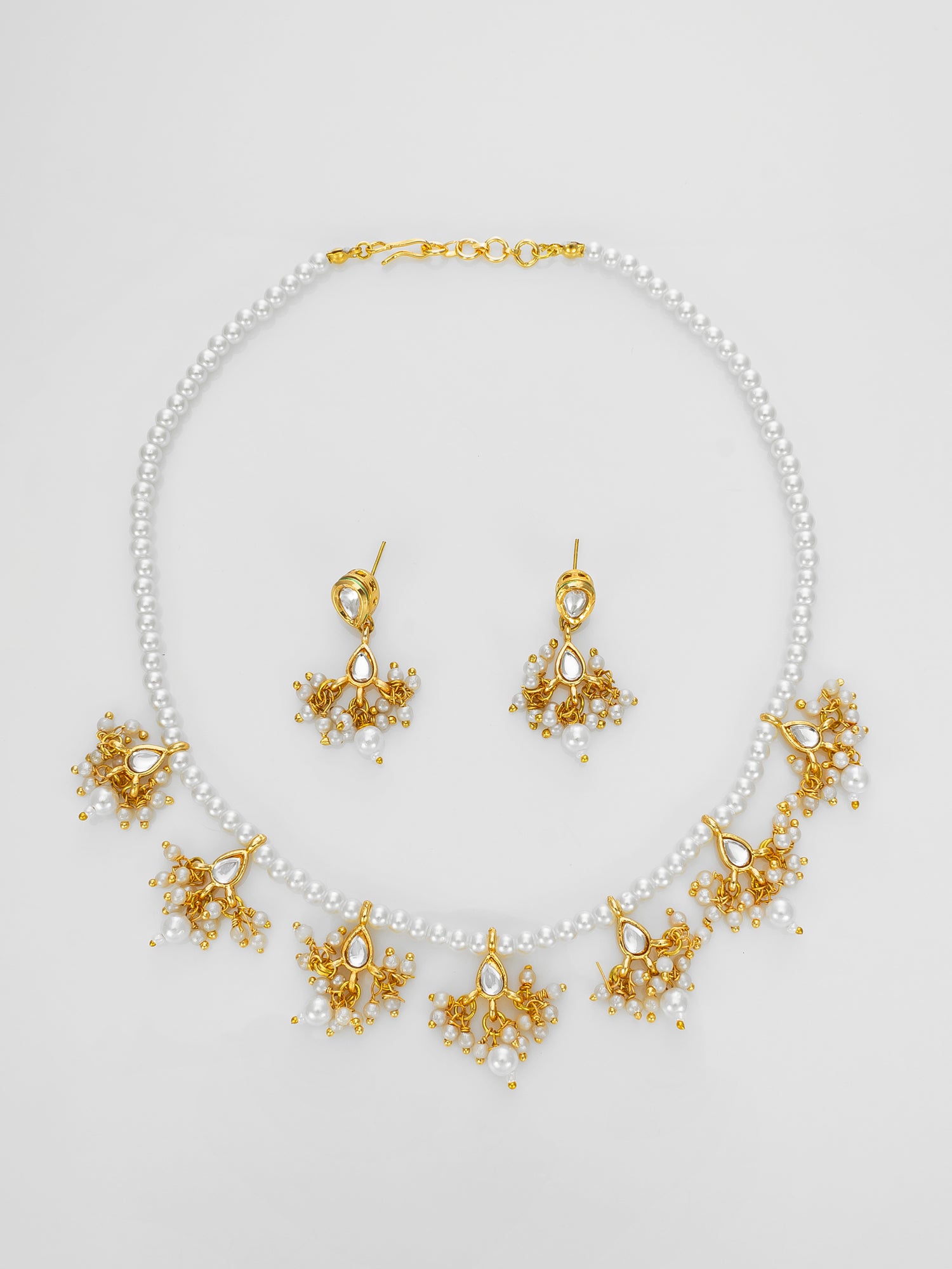 Aadita Gold Plated Pearl Beads & Kundan Choker Necklace Set for Women & Girls