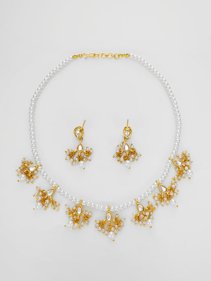 Aadita Gold Plated Pearl Beads & Kundan Choker Necklace Set for Women & Girls