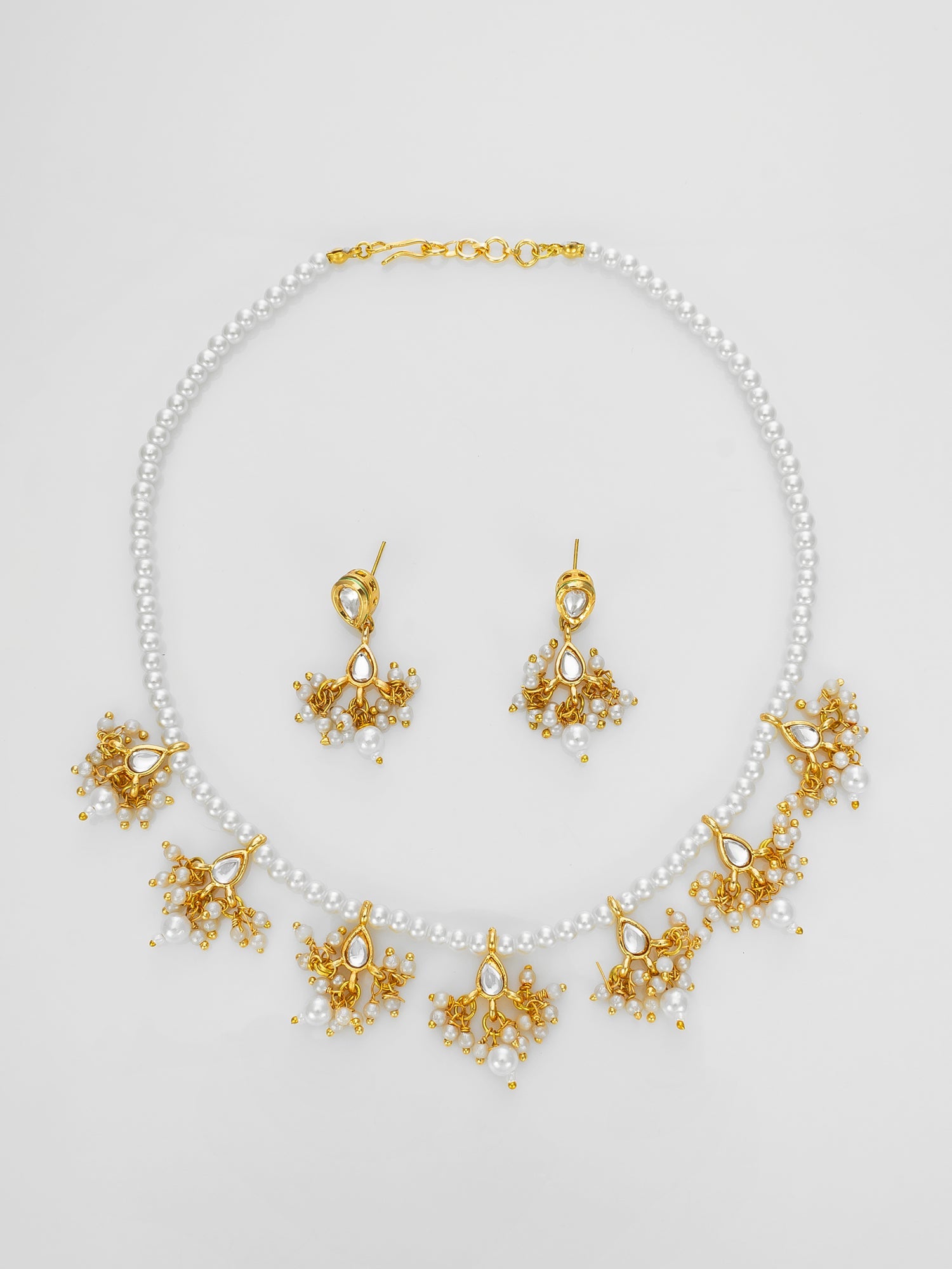Aadita Gold Plated Pearl Beads & Kundan Choker Necklace Set for Women & Girls WNK4774