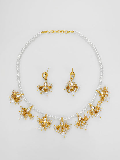 Aadita Gold Plated Pearl Beads & Kundan Choker Necklace Set for Women & Girls WNK4774
