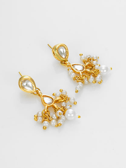 Aadita Gold Plated Pearl Beads & Kundan Choker Necklace Set for Women & Girls