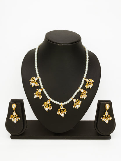 Aadita Gold Plated Pearl Beads & Kundan Choker Necklace Set for Women & Girls